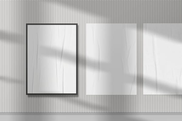 Frame Poster Mockup on Corrugated Wall with Natural Shadow