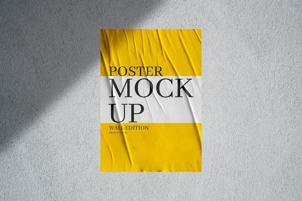 Glued Poster Mockup On Wall