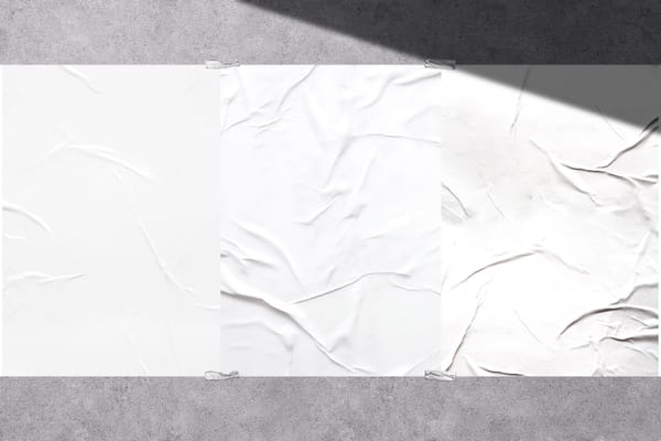 Glued Poster Mockup on Wall with Tapes