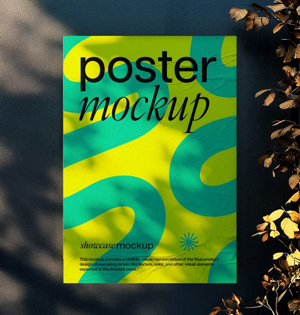 Glued Poster Mockup with Leaf Shadow