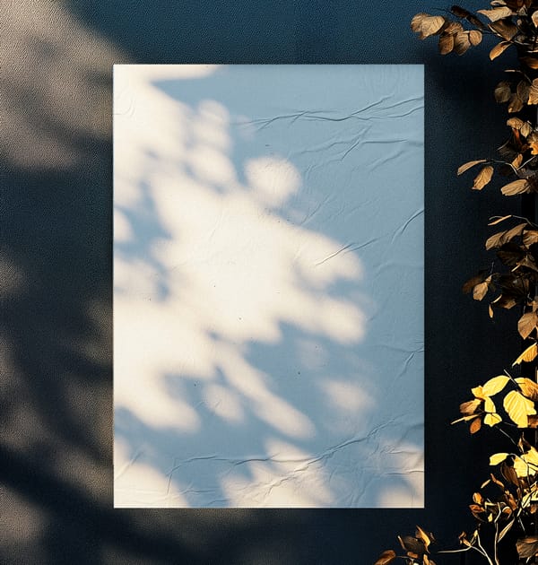 Glued Poster Mockup with Leaf And Shadow