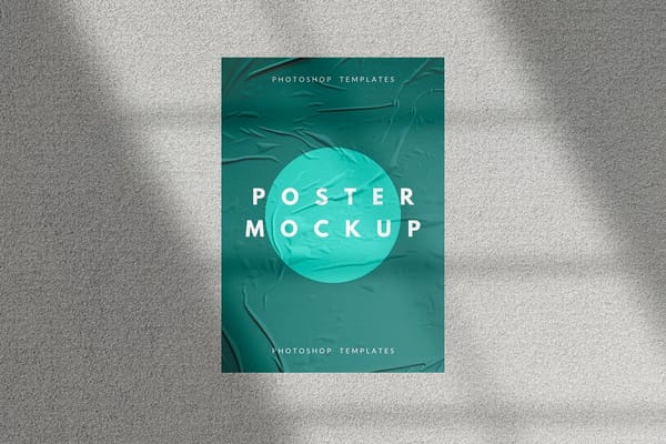 Glued Poster On Wall Mockup