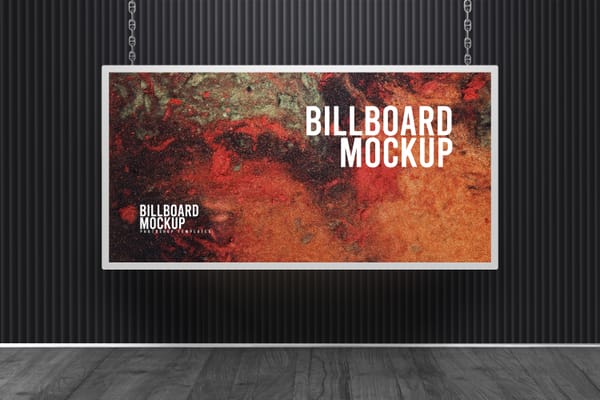 Hanging Billboard Mockup on Building Wall Background