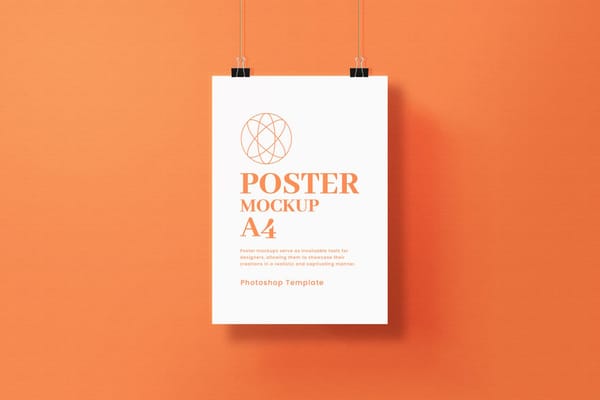 Hanging Poster Mockup on Orange Background