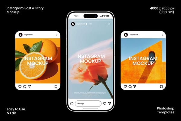 Instagram Post & Story Mockup With Phone Screen