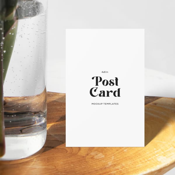 Minimalist Postcard Mockup on Wooden Surface