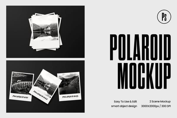 Modern Polaroid Photo Display Mockup
