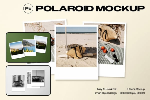 Polaroid Mockup on Light Brown Background