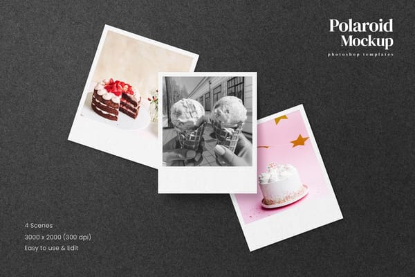 Polaroid Mockup on Black Texture Background
