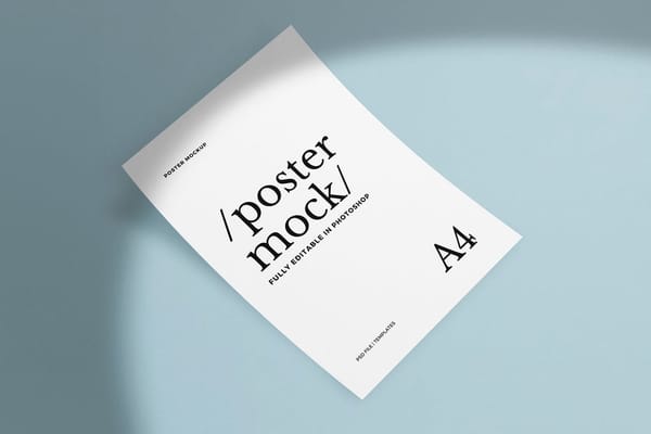 Poster Mockup On Light Blue Background