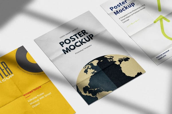 Three Glued Poster Mockups