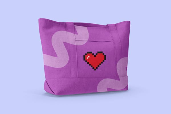 Purple Tote Bag Mockup with Pixel Heart Design