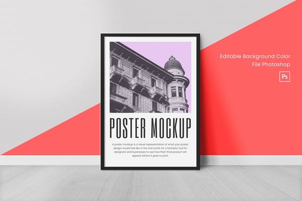 Realistic Poster Mockup With Wall Background