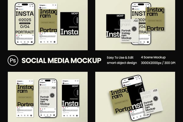 Social Media Mockup on Cream Background