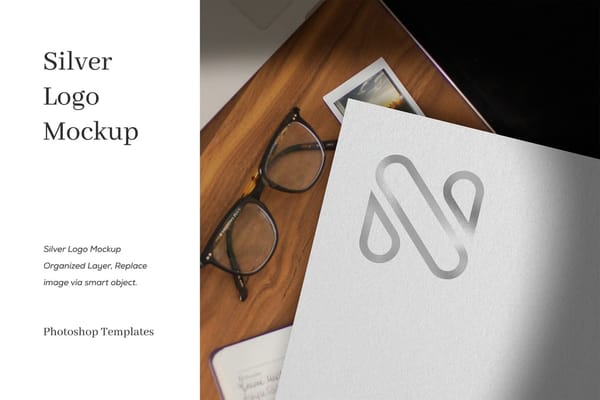 Silver Logo Mockup With Table Wood