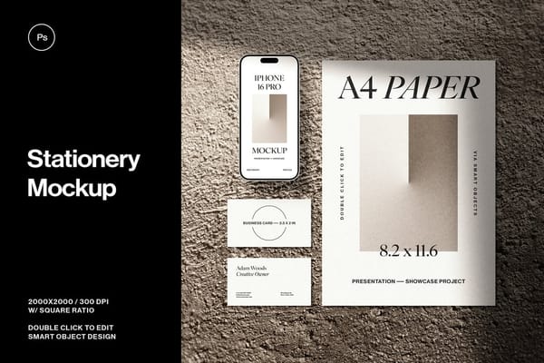 Stationery Mockup With iPhone 16