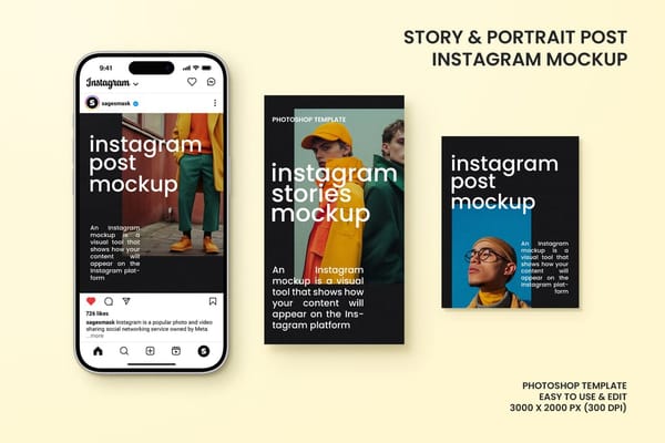 Story & Portrait Post Instagram Mockup