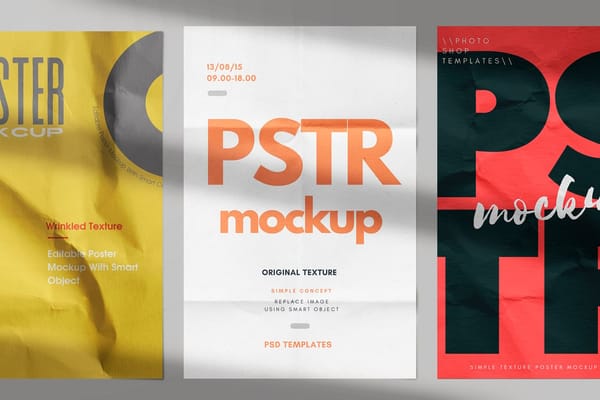 Three Glued Poster Mockup with Shadow