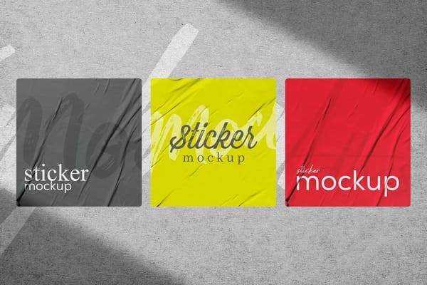Three Square Sticker Mockup
