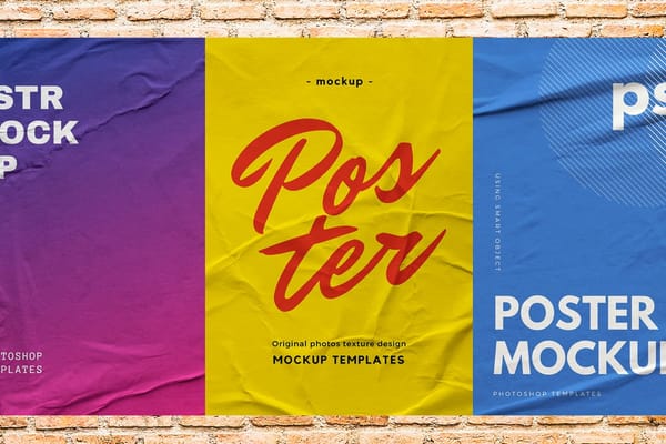 Wrinkled Poster on Wall Brick Mockup