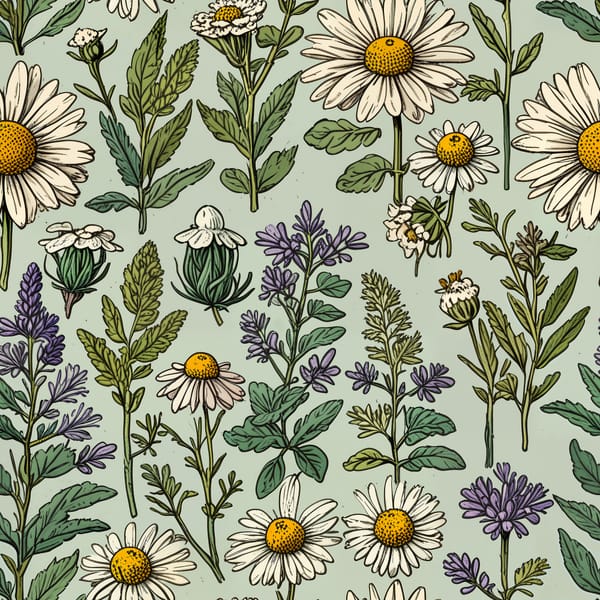 Wild Chamomile and Herbs Seamless Pattern
