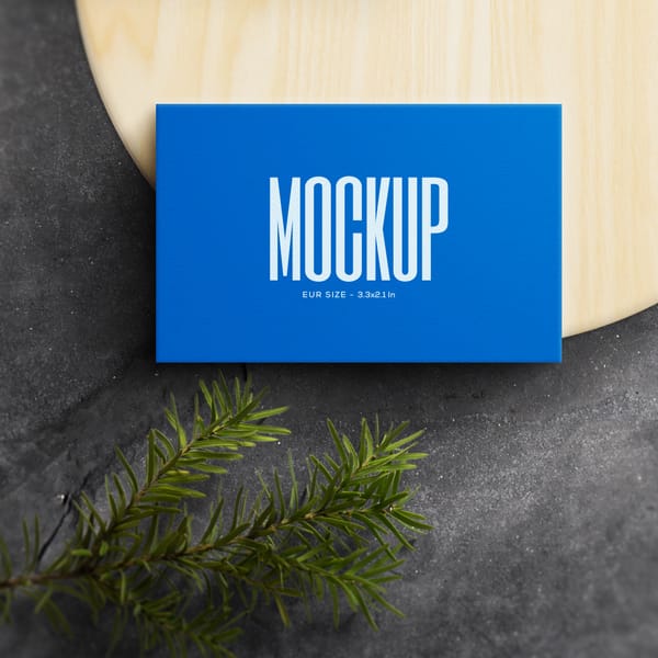 Blue Paper Business Card Mockup With Leaf