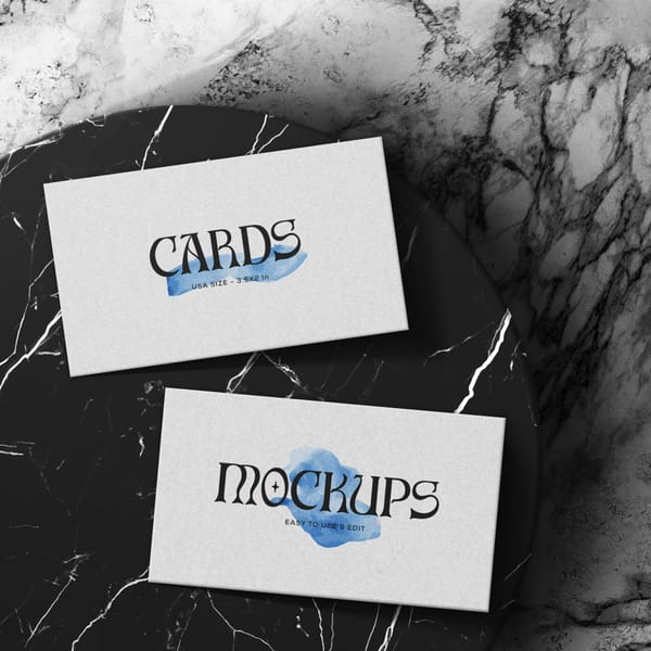 Two Business Card Mockup With Marble Round