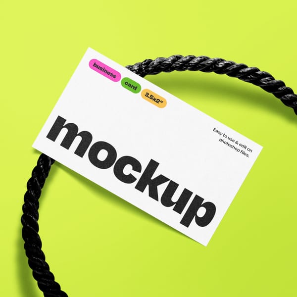 Business Card Mockup with Black Rope