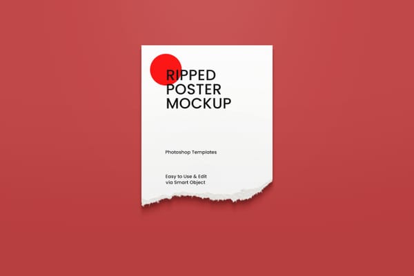 Ripped Poster Mockup on Red Background