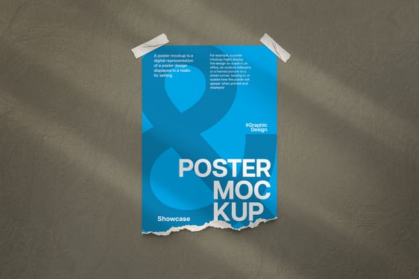 Tape Ripped Poster Mockup Blue