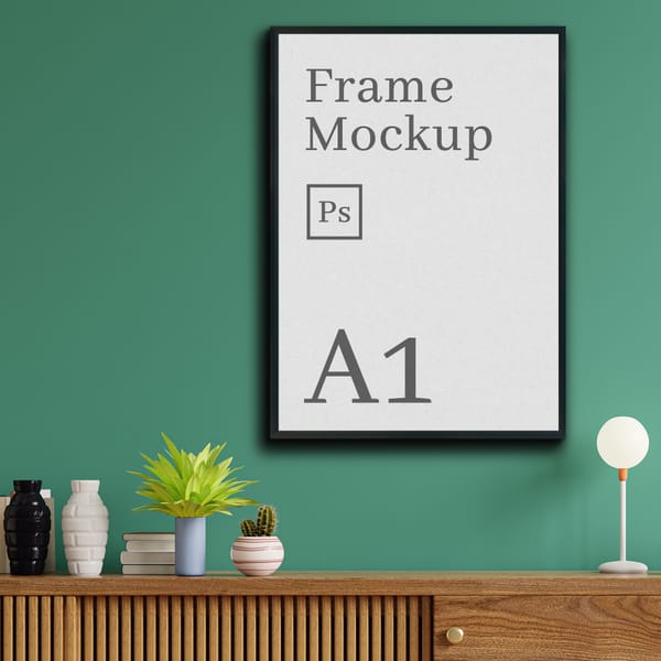 Frame Mockup A1 Paper on Green Wall Background