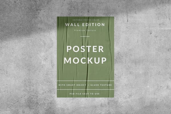 Glued Poster Mockup on Wall Gray