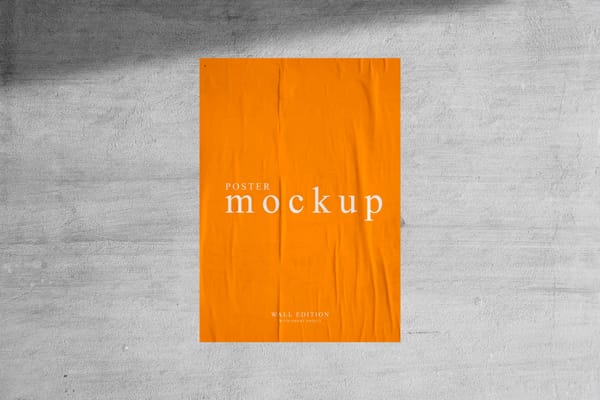 Orange Glued Poster Mockup on Gray Background