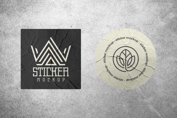 Glued Sticker Mockup on Wall Background