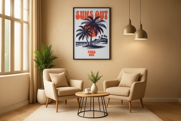 Minimalist Beige Living Room Poster Frame Mockup