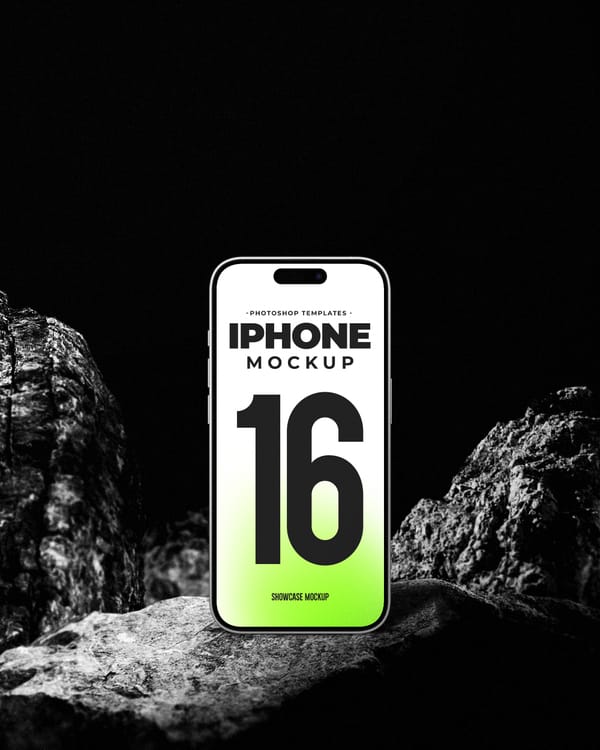 Stand iPhone 16 Mockup On Stone