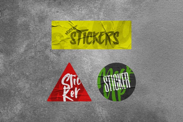Wrinkled Sticker Mockup Set on Concrete Background