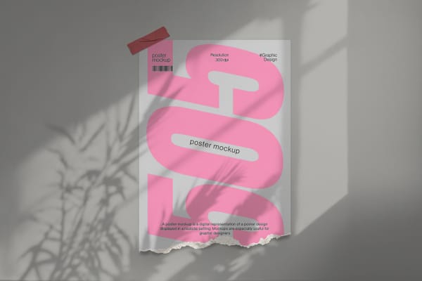 Tape Ripped Poster Mockup Green Background