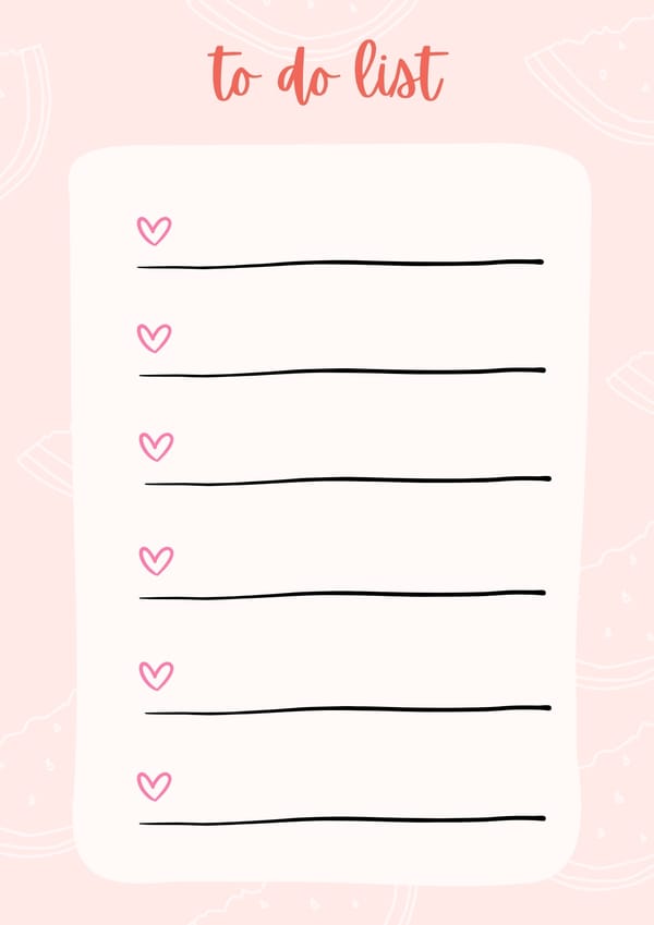 Cute Pink Heart To Do List
