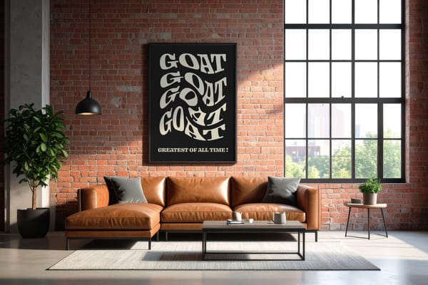 Vertical Poster Mockup on Brick Wall with Leather Sofa