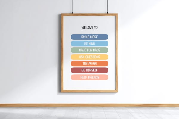 Wooden Frame Poster Mockup on White Wall