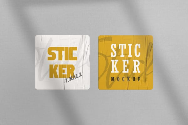 Two Wrinkled Square Sticker Mockup