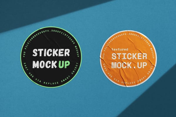 Two Round Wrinkled Sticker Mockups