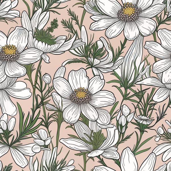Delicate White Blossoms on Peach Pattern
