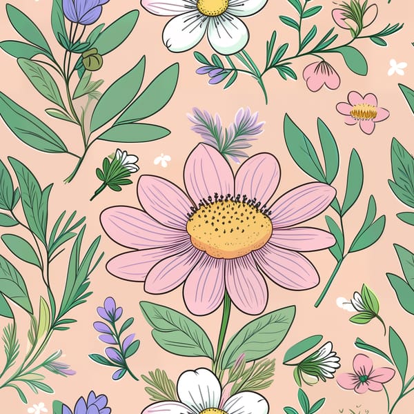 Peach Background Wildflower Garden Pattern