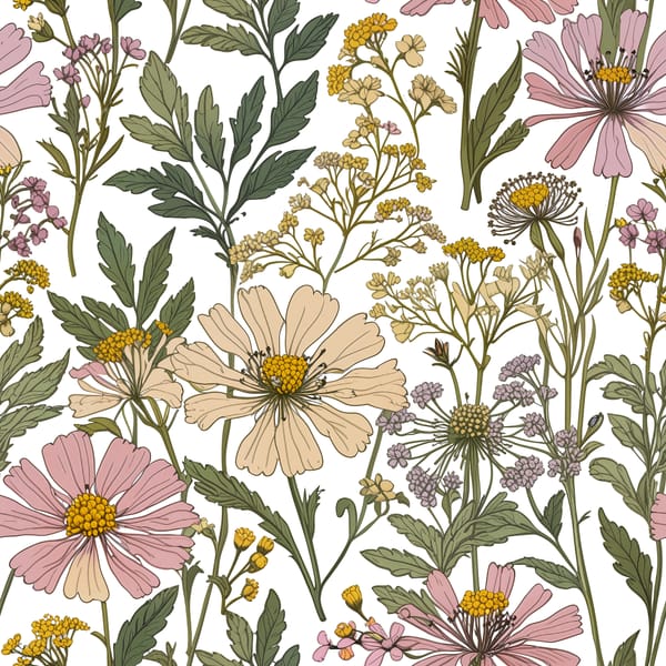 Cottagecore Pink and White Wildflower Meadow Pattern