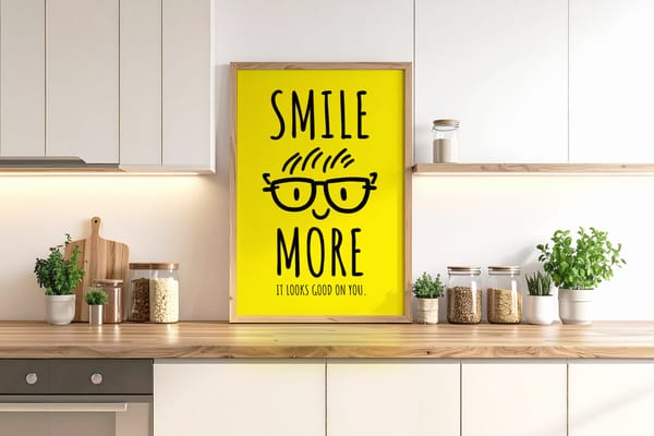Vertical Frame Mockup with Kitchen Decor and Wooden Elements
