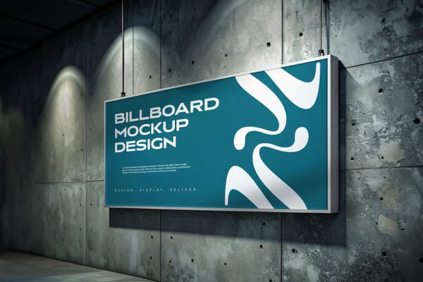 Horizontal Billboard Mockup on Concrete Wall