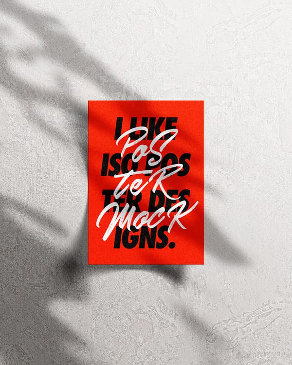 Realistic Red Poster Mockup on Wall