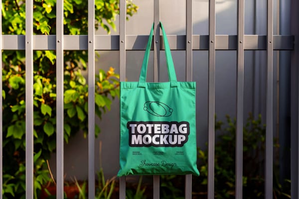 Modern Tote Bag Mockup on Fence